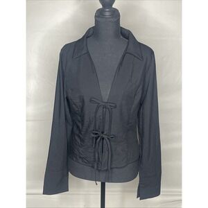 Princess Polly Women's Black Long Sleeve Collared Tie Front Blazer Shirt Top 8